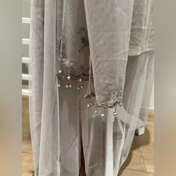 Lehenga - silver/gray, sequence & bead work, sheer skirt, solid satin pants, XS - Picture 7 of 9